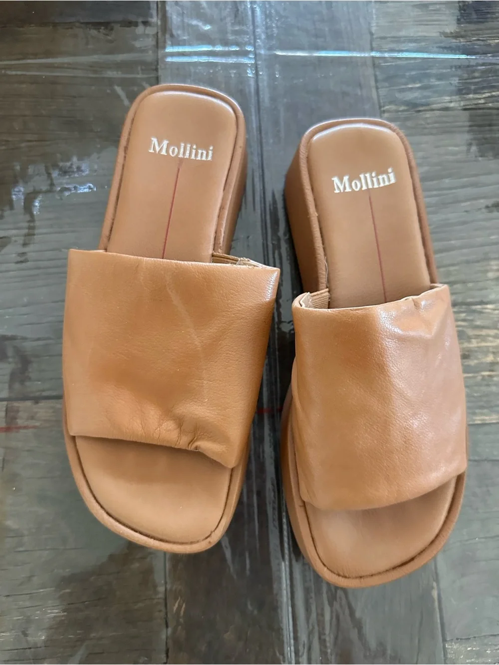 Mollini Garnell Dark Tan Leather Platform Slide